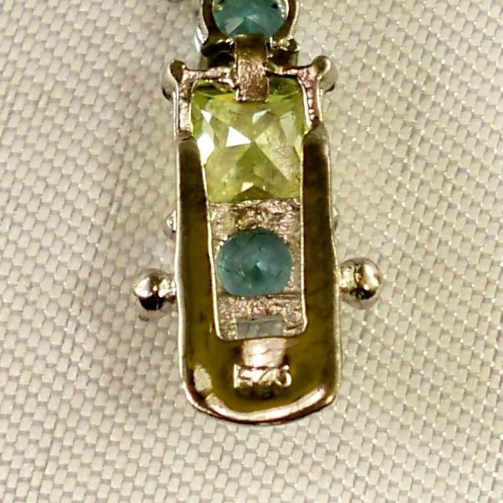NEW Vintage R C by Adrienne Yellow, Aquamarine Cubic Zirconias Silver Bracelet